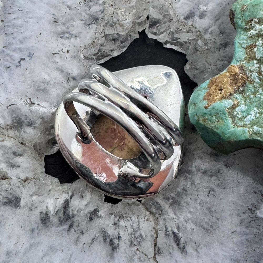 Sterling Southwestern Style Wide Teardrop Maligano Jasper Ring S 7.75 For Women - Picture 7 of 10
